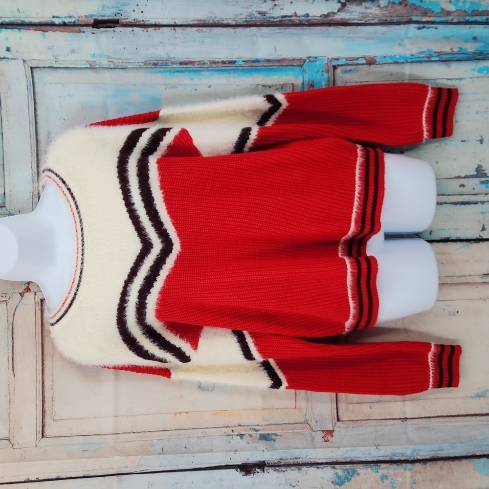 OHMG‎ Red Eyelash Trim Stiped Knit Sweater